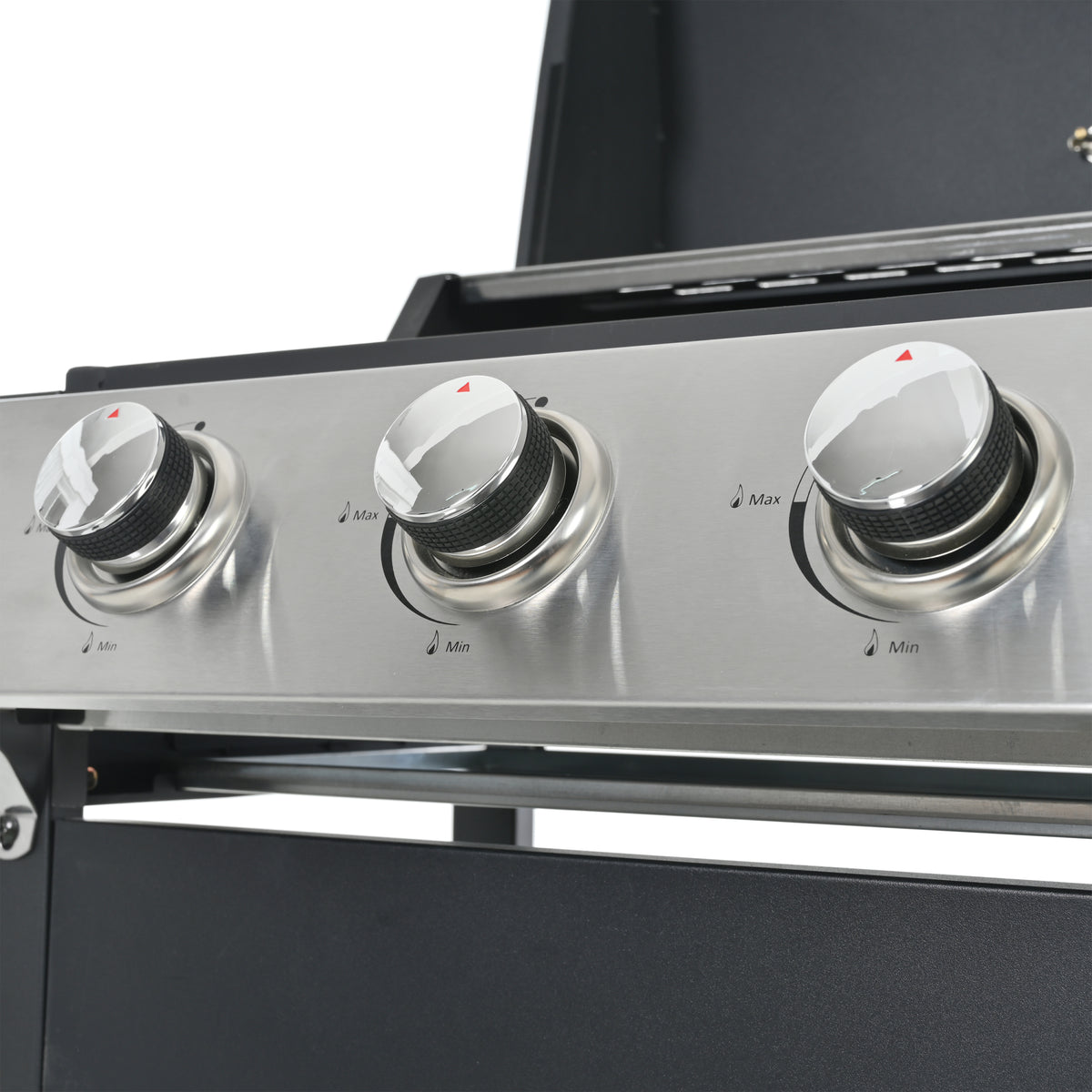 Propane Gas Grill 4 Burner Barbecue Grill, Stainless Steel 34,000 Btu Patio Garden Barbecue Grill With Two Shelves, Lid, Wheels And Bottle Opener Black Iron