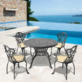 Cushions In Random Colors 5 Piece Set Of Cast Aluminum Patio Furniture With Cushions Yes Dining Set Black Blue Seats 4 Rust Resistant Frame Water Resistant Cushion Garden & Outdoor Complete Patio Sets Aluminium
