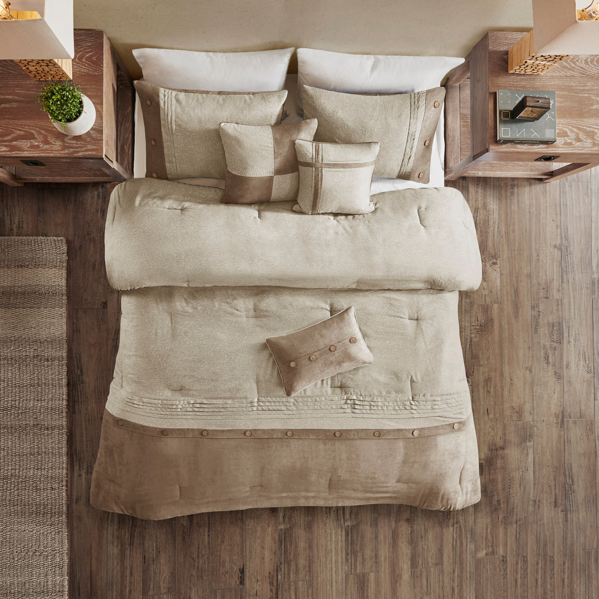 7 Piece Faux Suede Comforter Set Tan King King Tan Polyester