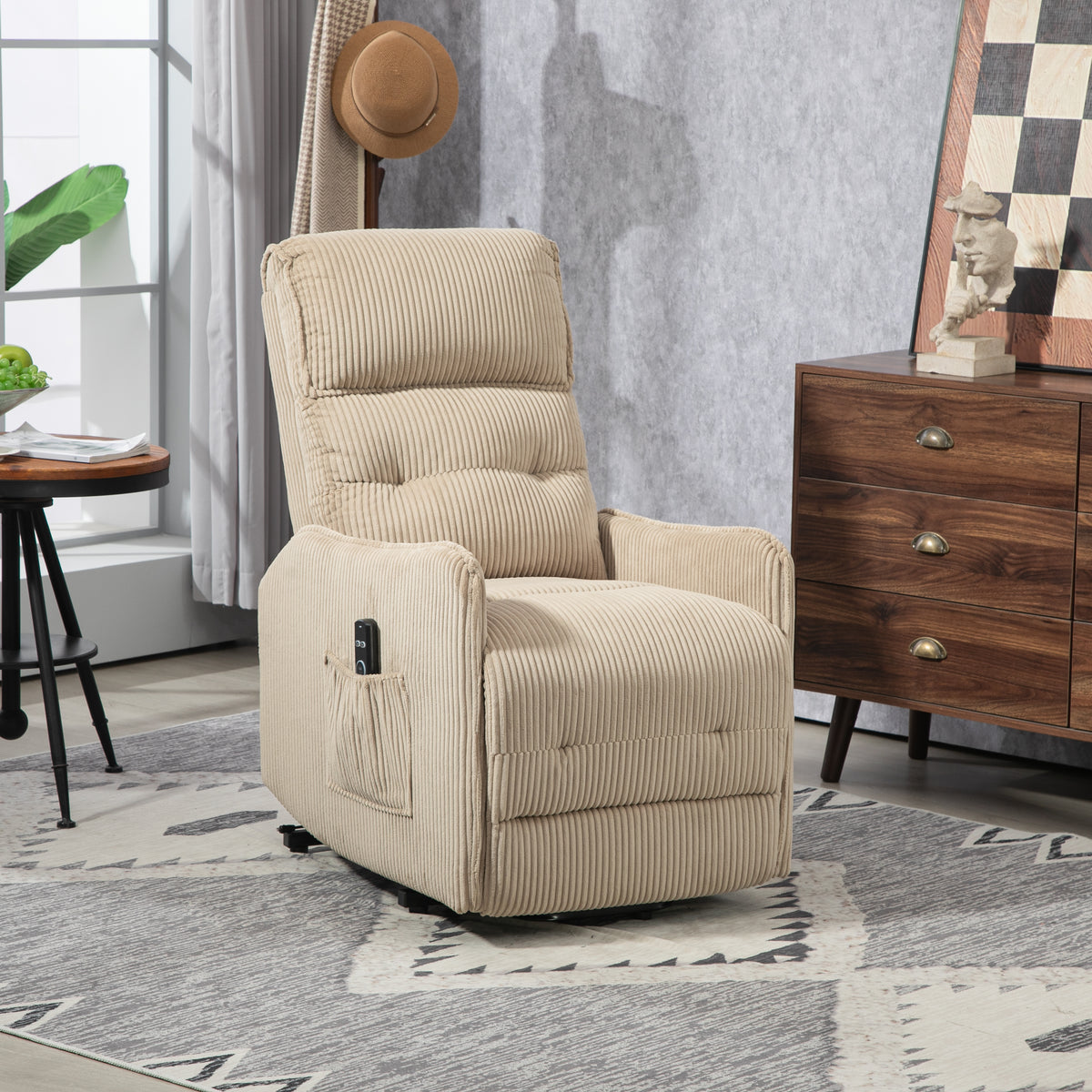 Coolmore Recliner Chair, Electric Recliner Chairs For Adults, Side Pocket Power Reclining Chair Pocket Springs Seat Cushion, Corduroy Fabric Recliner Sofa For Living Room, Bedroom, Home Theater Camel Camel Foam Corduroy