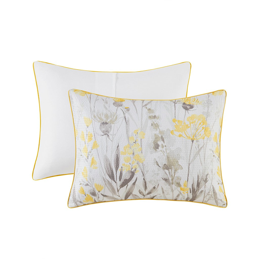 5 Piece Seersucker Comforter Set With Throw Pillows Yellow Full Queen Full Yellow Polyester