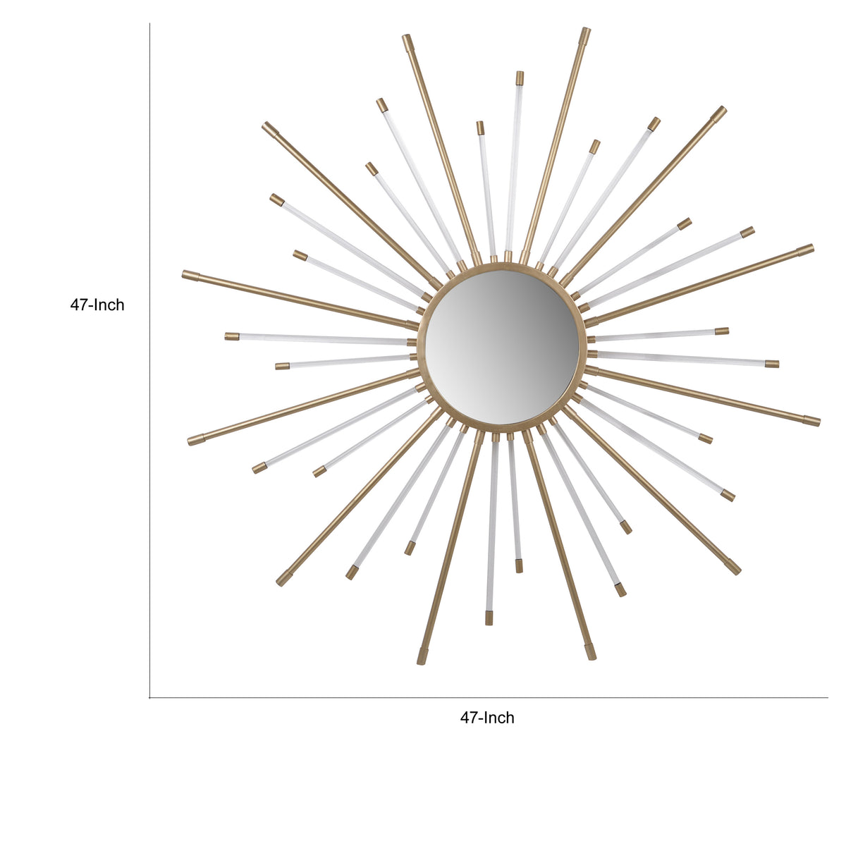 Iron Mirror With Sparkled Sunburst Design, Large, White And Gold White Gold Iron