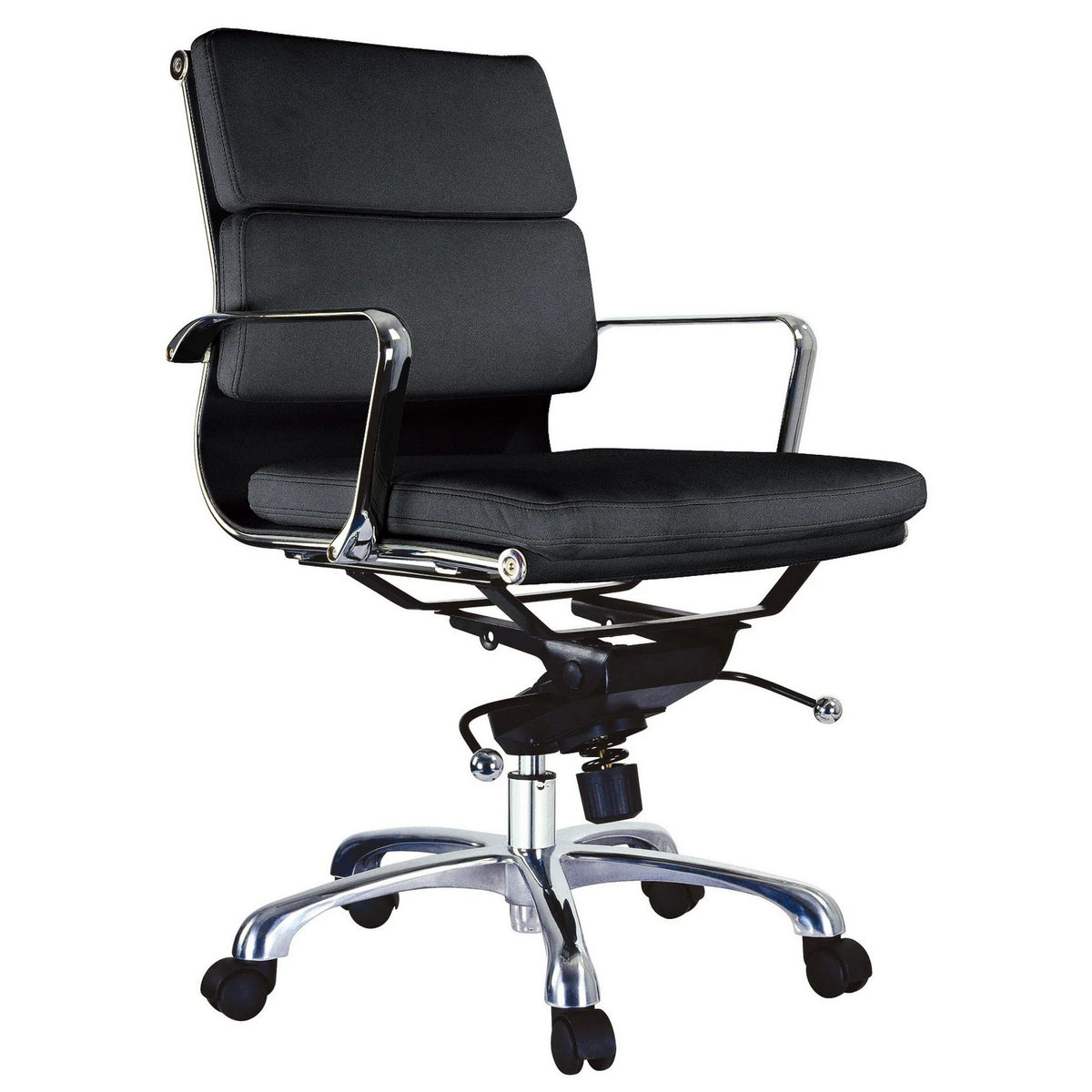 Elle 20 Inch Low Back Swivel Office Chair, Cushioned, Rolling Wheels, Black Black And Silver Fabric Metal