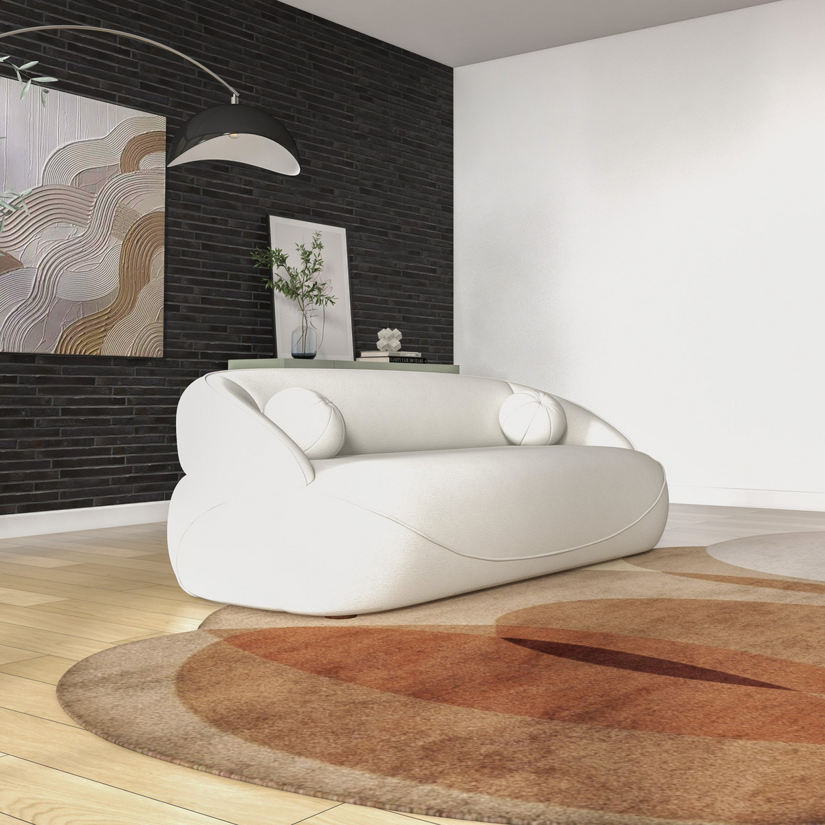 Andrew Beige Boucle Sofa Beige,Ivory White,Light Beige,White Wood Primary Living Space Medium Firm Mid Century Modern Foam Boucle,Solid Wood 3 Seat
