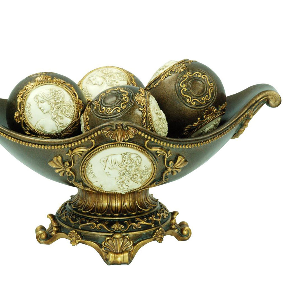 8" Tall Decorative Bowl, Bronze Finish Bronze Polyresin