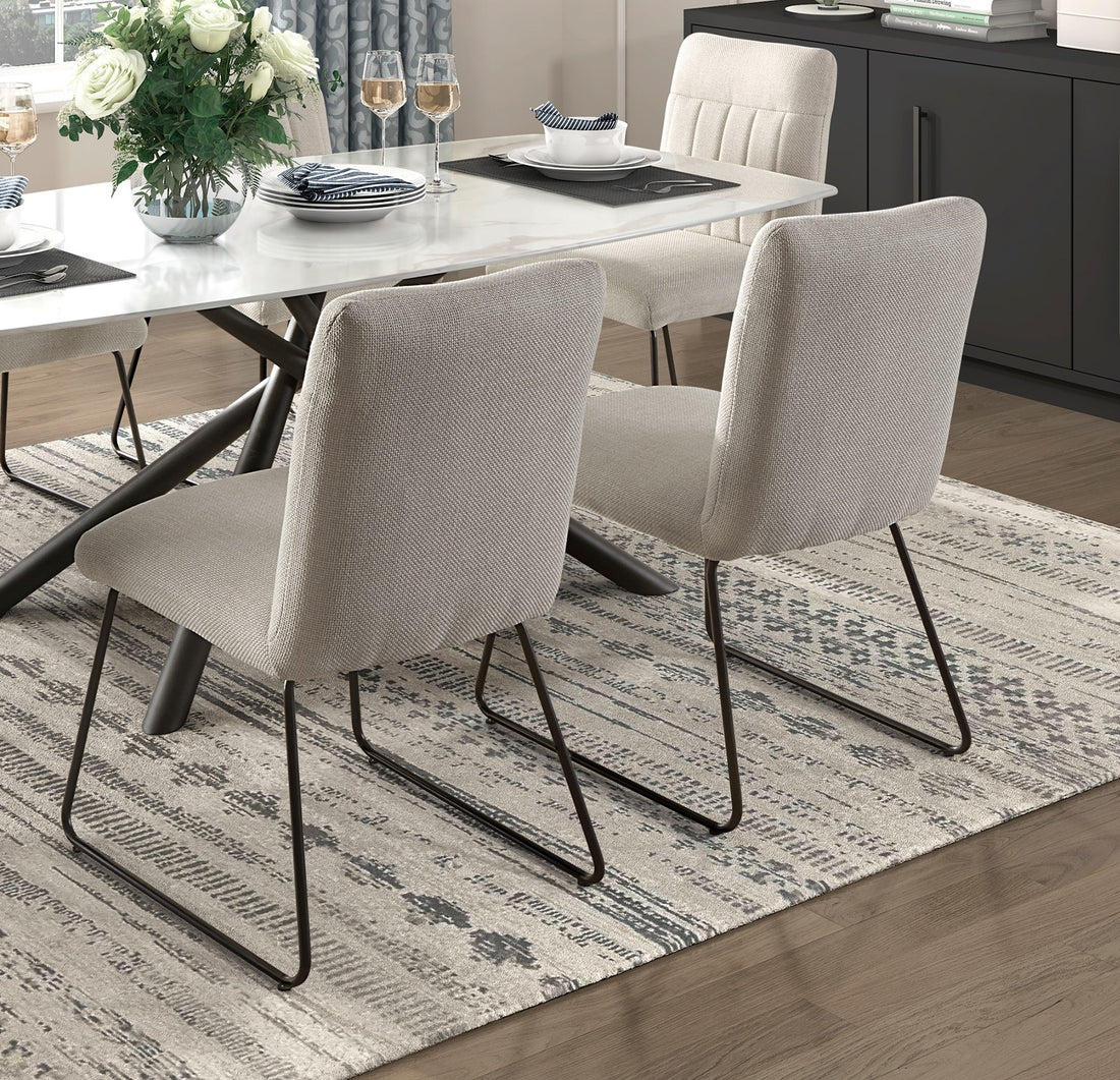 Modern Design Beige Fabric Upholstered Side Chairs 2Pc Set, Tabular Black Finish Metal Legs Casual Dining Furniture Beige Dining Room Casual,Modern Side Chair Fabric