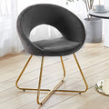 Modern Accent Velvet Chair, Set Of 2, Dining Chair Comfy Upholstered Arm Chair Living Room Furniture Mid Century Leisure Chair With Golden Metal Frame Legs Gray Fabric Metal
