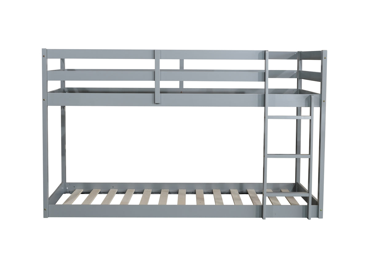 Solid Woodensolid Rubber Wooden Twin Over Twin Loft Bed With Ladder ,Upper And Bottom Bed Platforms Crafted With Strengthened Slats ,Grey Twin Grey Rubber Wood
