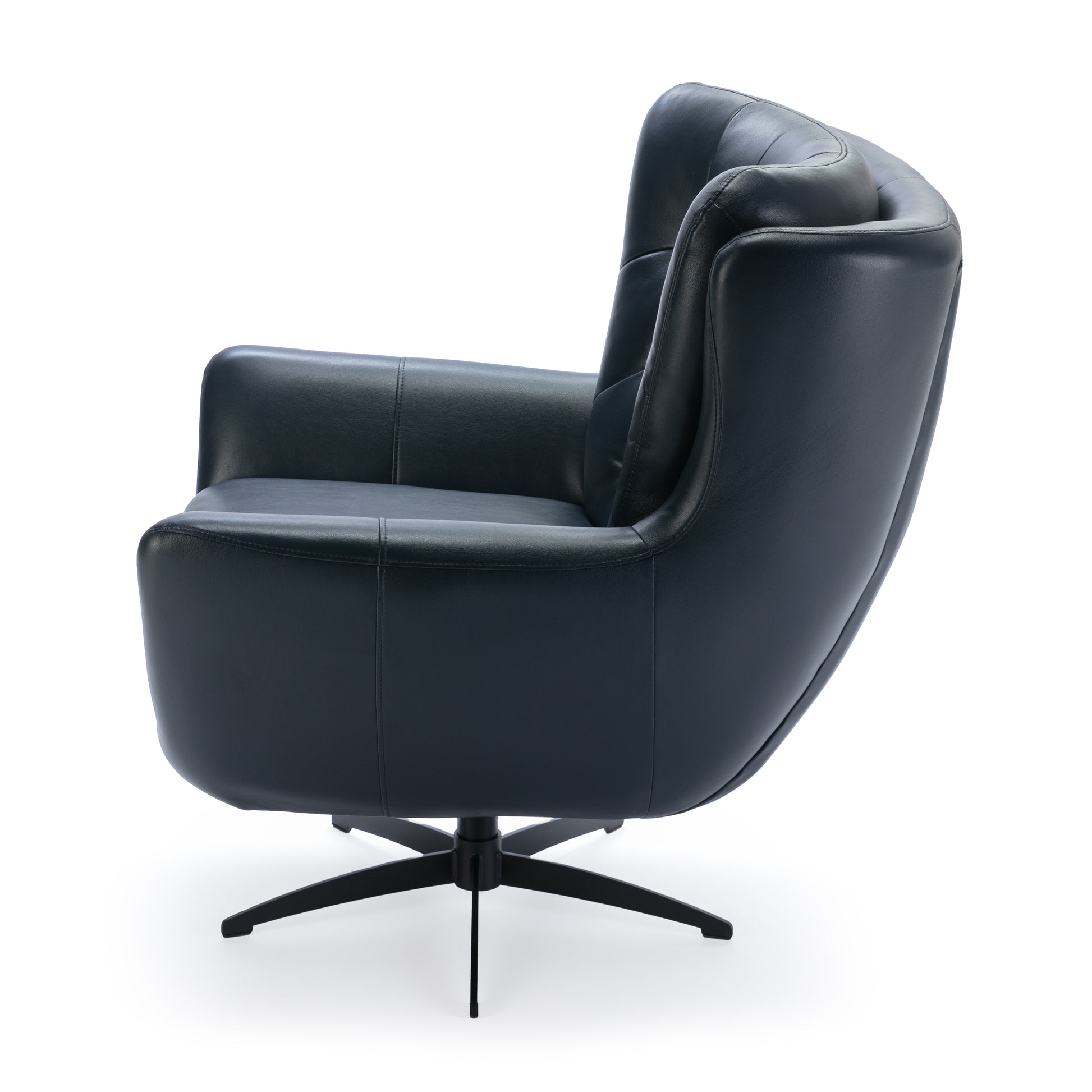 Calvin Midnight Blue Tufted Faux Leather Swivel Chair Blue Foam Faux Leather