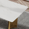 Table And Chair Set.The Table Has A Glass Tabletop With Imitation Marble Pattern Stickers And Stainless Steel Golden Table Legs. Paried With Comfortable Chairs With Pu Seats And Metal Legs. White Gold Seats 6 Glass Metal