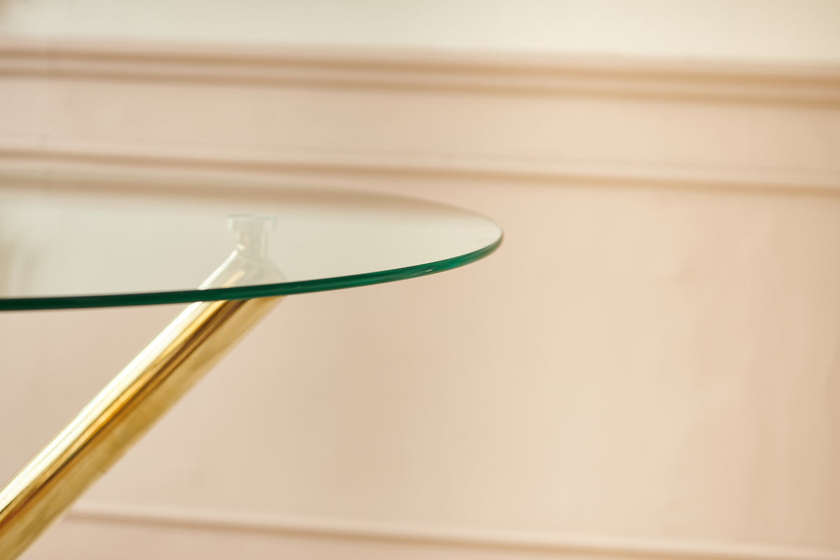 Golden Dining Table With Metal Leg And Glass,Modern Space Saving Kitchen Table For Living Room Golden Glass Metal