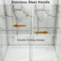 56 To 60'' W X 76'' H Frameless Shower Door, Double Sliding Shower Door With Premium 3 8'' 10Mm Thick Tempered Glass, Stainless Steel, Brushed Nickel Brushed Nickel Bathroom Modern Tempered Glass