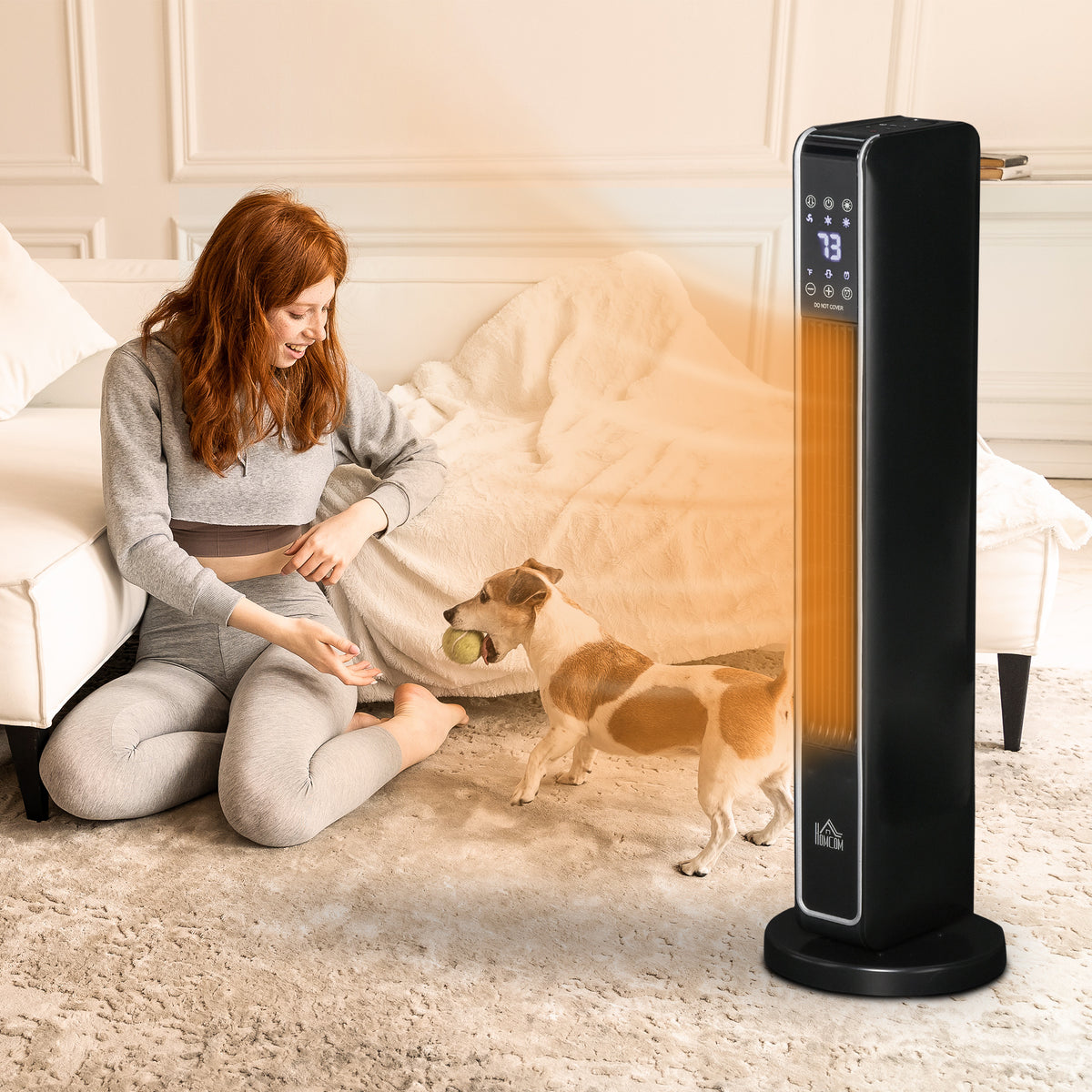 Homcom 2 In 1 Portable Electric Tower Heater, Oscillating Space Heater For Indoor Use With Remote Control, 8H Timer, Three Heating Modes High, Low, Fan , 750W 1500W, Black Black Plastic