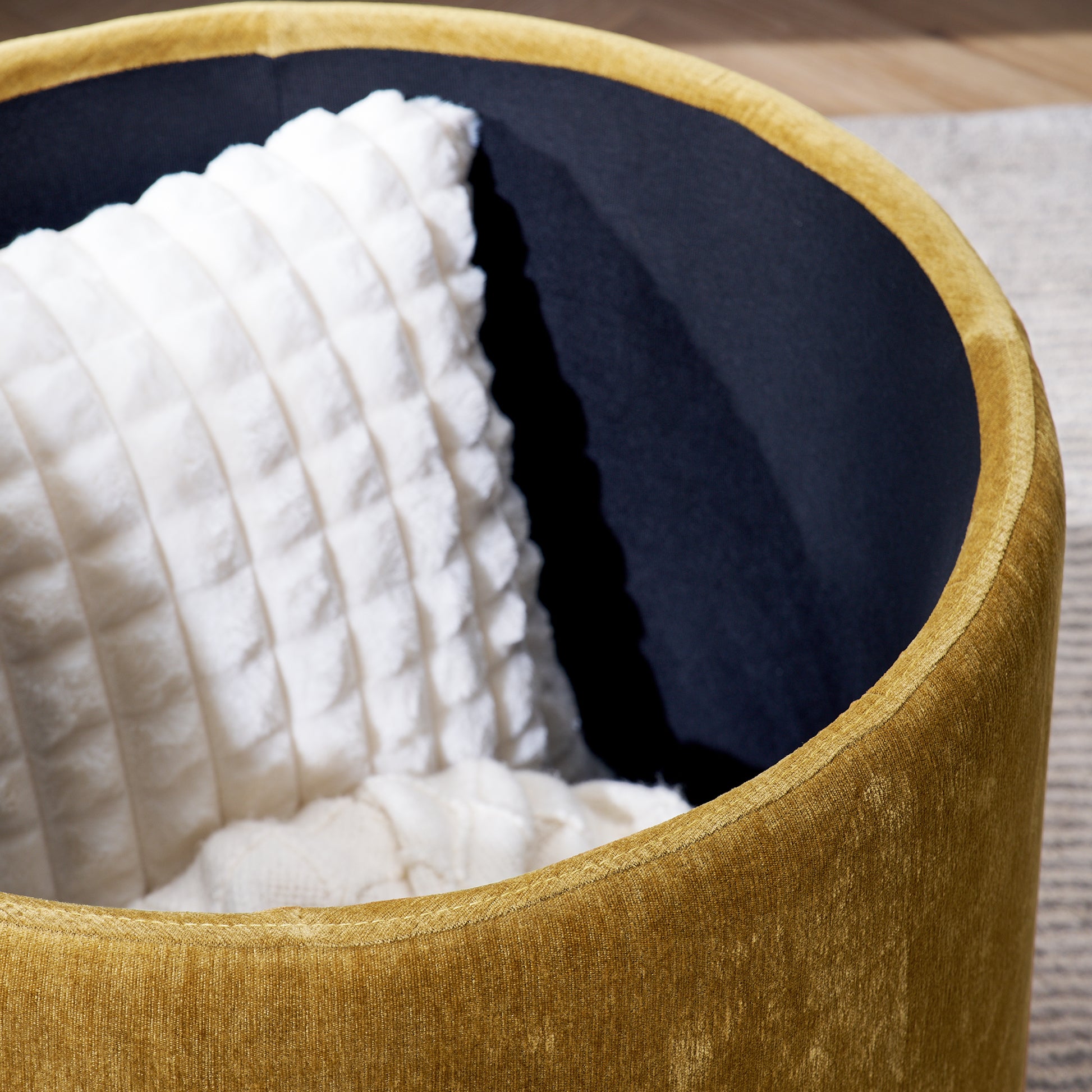 2 Piece Set Round Chenille Storage Ottoman, Equipped With A Drum Shaped Small Stool, Storage Space, And Mdf Made Desktop Panel Dark Yellow 23.62"X23.62"X16.53" Dark Yellow Chenille
