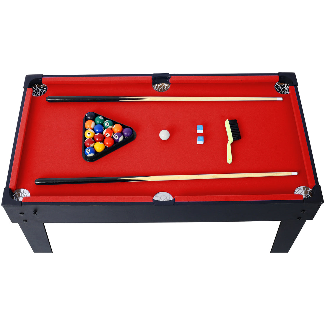 5 In 1 Multi Game Table Billiards, Push Hockey, Foosball, Ping Pong, And Basketball Black Red Black Mdf Steel