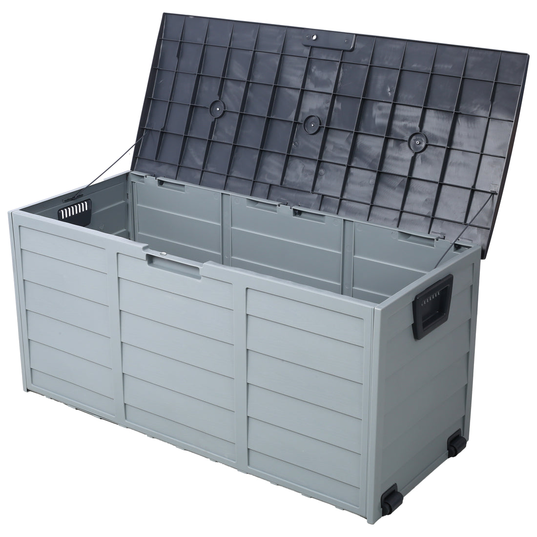 All Weather Uv Pool Deck Box Storage Shed Bin Backyard Patio Outdoor W Wheel,75 Gallon Resin Deck Box Organization And Storage For Patio Furniture Outdoor Cushions,Garden Tools And Pool Toys Gray Plastic