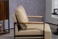 Leather Accent Chair Guest Chair For Living Room, Mid Century Armchair For Bedroom Khaki Pu