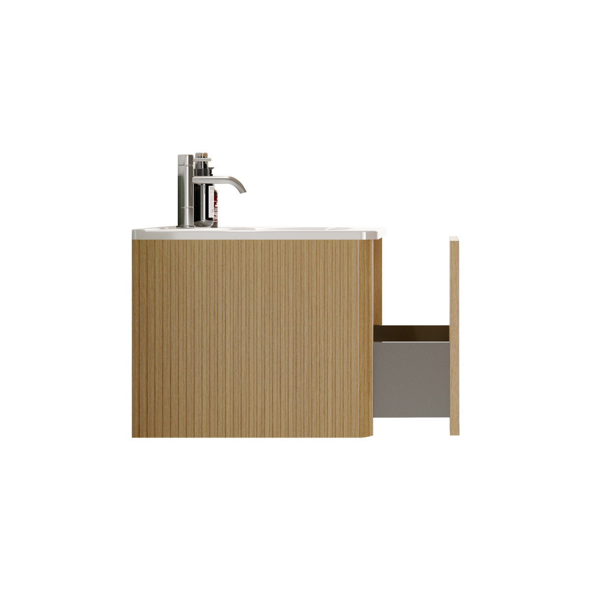 U055 Etna24W 306 Etna 24" Striped Natural Oak Bathroom Vanity With White Ceramic Sink, Wall Mounted Floating Bathroom Vanity For Modern Bathroom, Pre Assembled White Oak Bathroom Modern Melamine