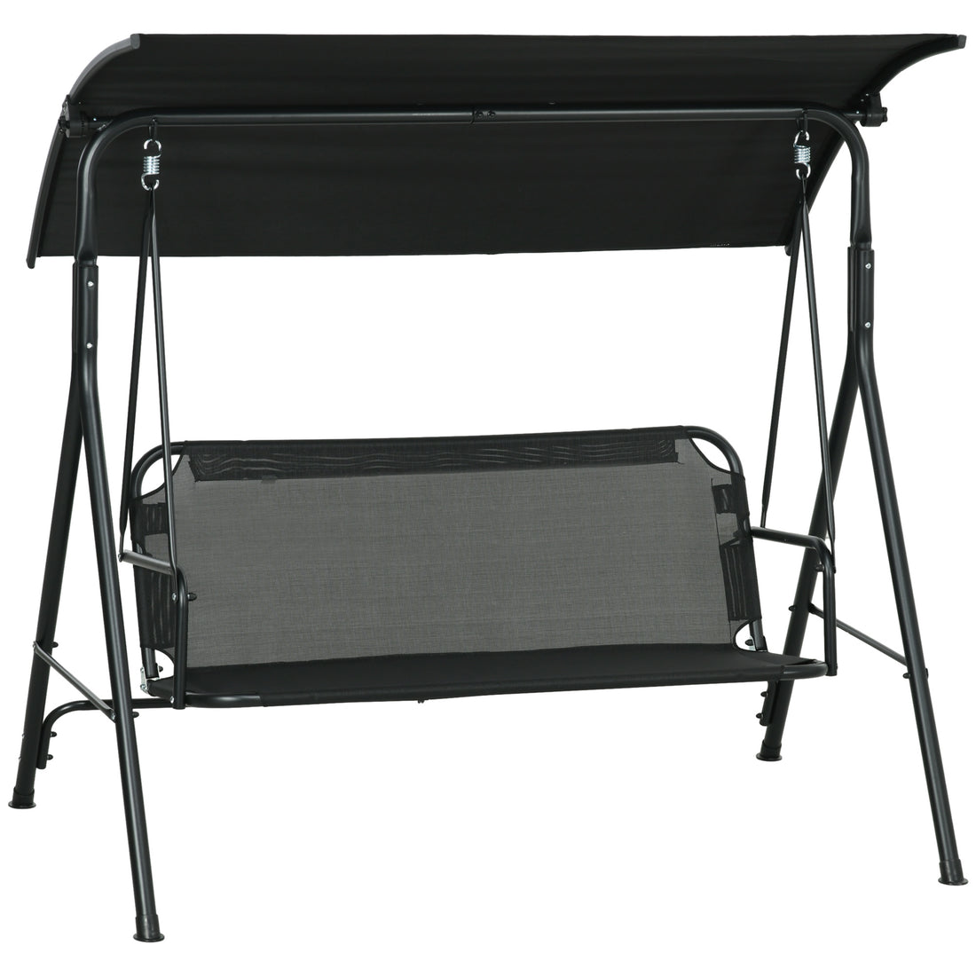 Outsunny 3 Seat Outdoor Patio Swing Chair With Removable Cushion, Steel Frame Stand And Adjustable Tilt Canopy For Patio, Garden, Poolside, Balcony, Backyard, Black 1 Black Steel