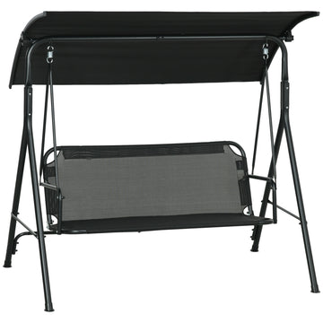 Outsunny 3 Seat Outdoor Patio Swing Chair With Removable Cushion, Steel Frame Stand And Adjustable Tilt Canopy For Patio, Garden, Poolside, Balcony, Backyard, Black 1 Black Steel