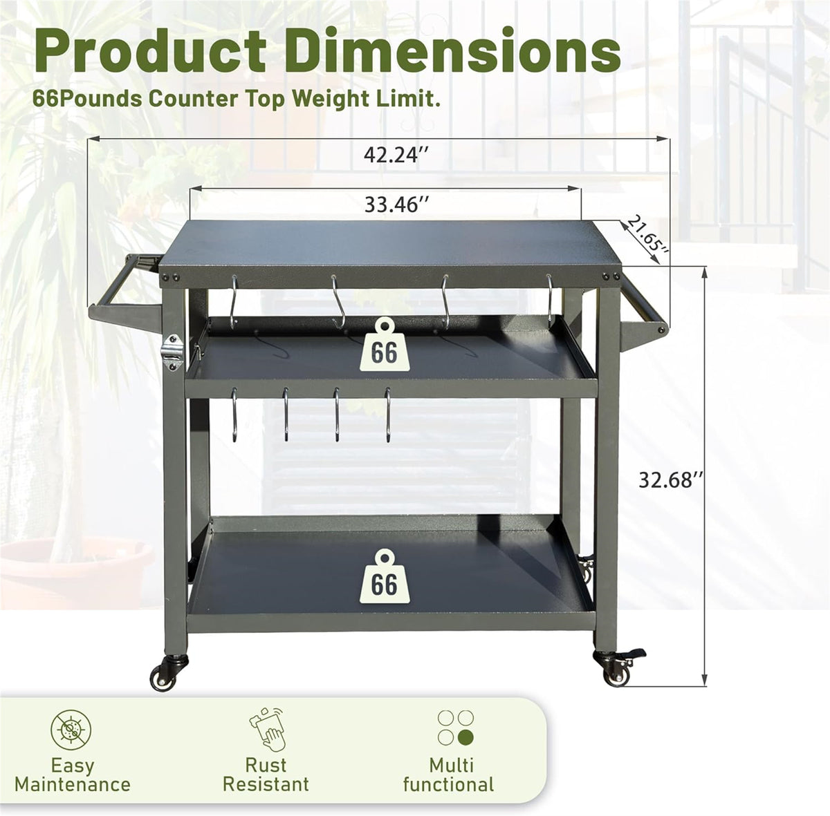 3 Shelf Outdoor Grill Table, Grill Cart With Wheels, Outdoor Pizza Oven Table And Food Prep Table, Blackstone Table With Propane Tank Hook, Grill Stand For Blackstone Griddle For Outside Bbq Grey Metal