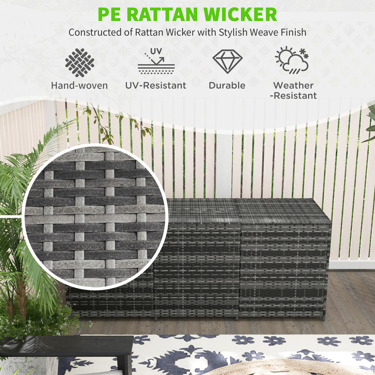 Outsunny 175 Gallon Outdoor Storage Box With Inner Liner, Pe Rattan Wicker Deck Box With Pneumatic Bar Lift For Indoor & Outdoor, Patio Furniture Cushions, Pool Toys, Garden Tools, Mixed Gray Grey Steel