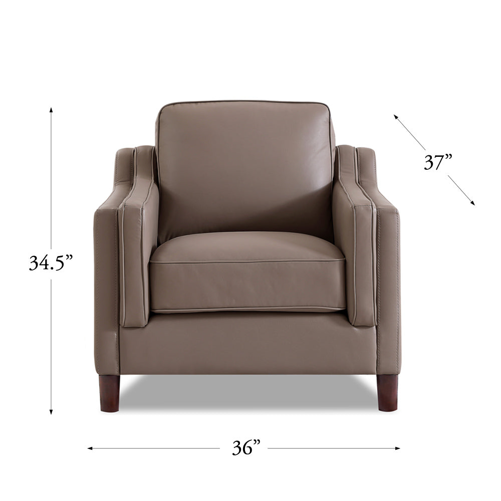 Bella Top Grain Leather Chair Brown Primary Living Space Mid Century Modern Eucalyptus Down Filling Leather