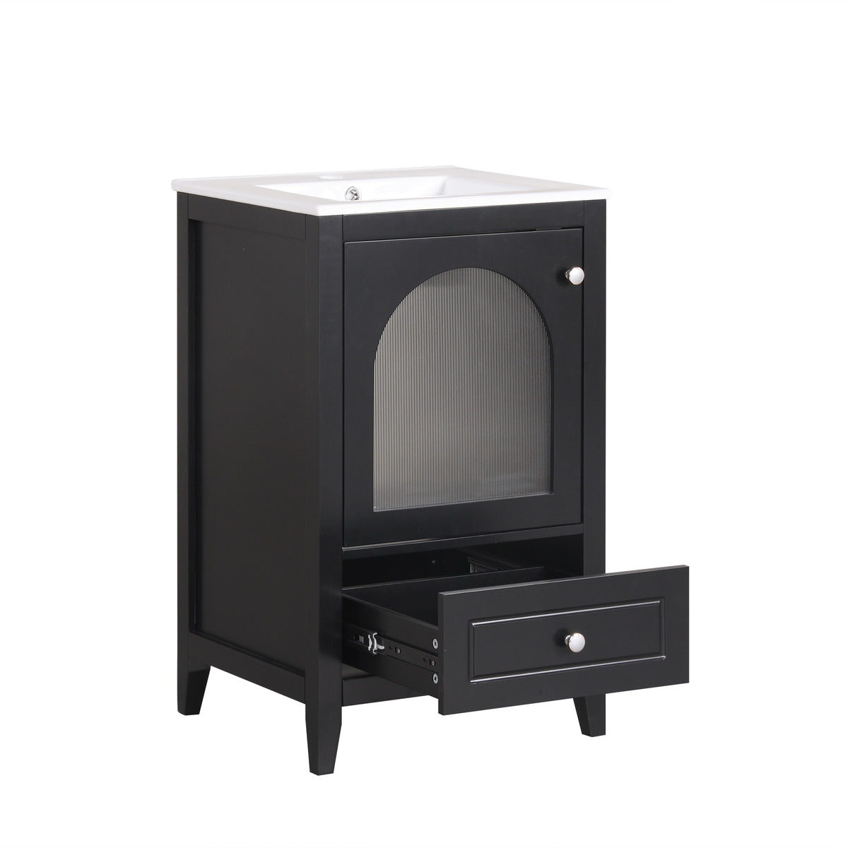 20" Bathroom Vanity With Sink, Bathroom Cabinet With Soft Closing Glass Door, A Drawer, Black Black Mdf