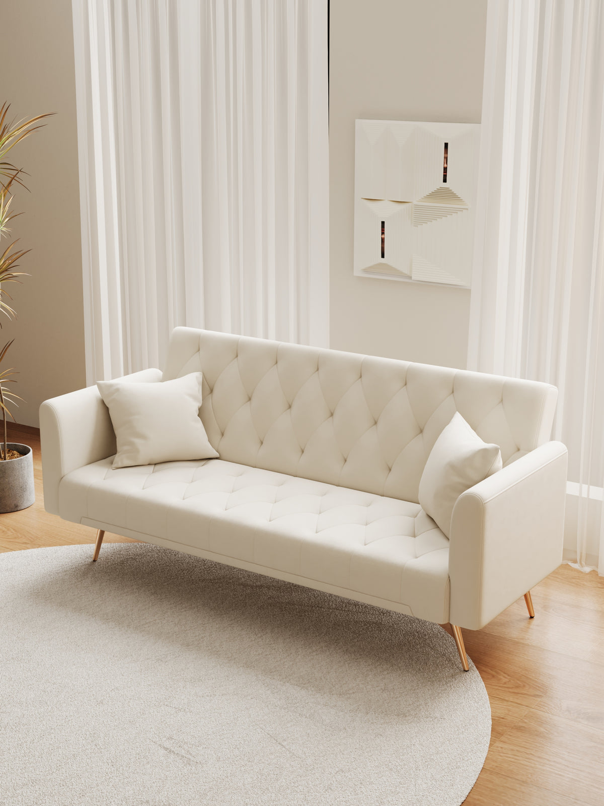 71 Inch Convertibleseat Sofa, American Retro Beige Velvet, Suitable For Small Living Room, Bedroom, Office Beige Velvet 2 Seat