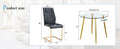 A Modern Minimalist Style Round Transparent Tempered Glass Table With Gold Metal Legs, Paired With 4 Modern Pu Leather High Back Dining Chairs,Bringing A Luxurious Experience. Black Seats 4 Glass Metal