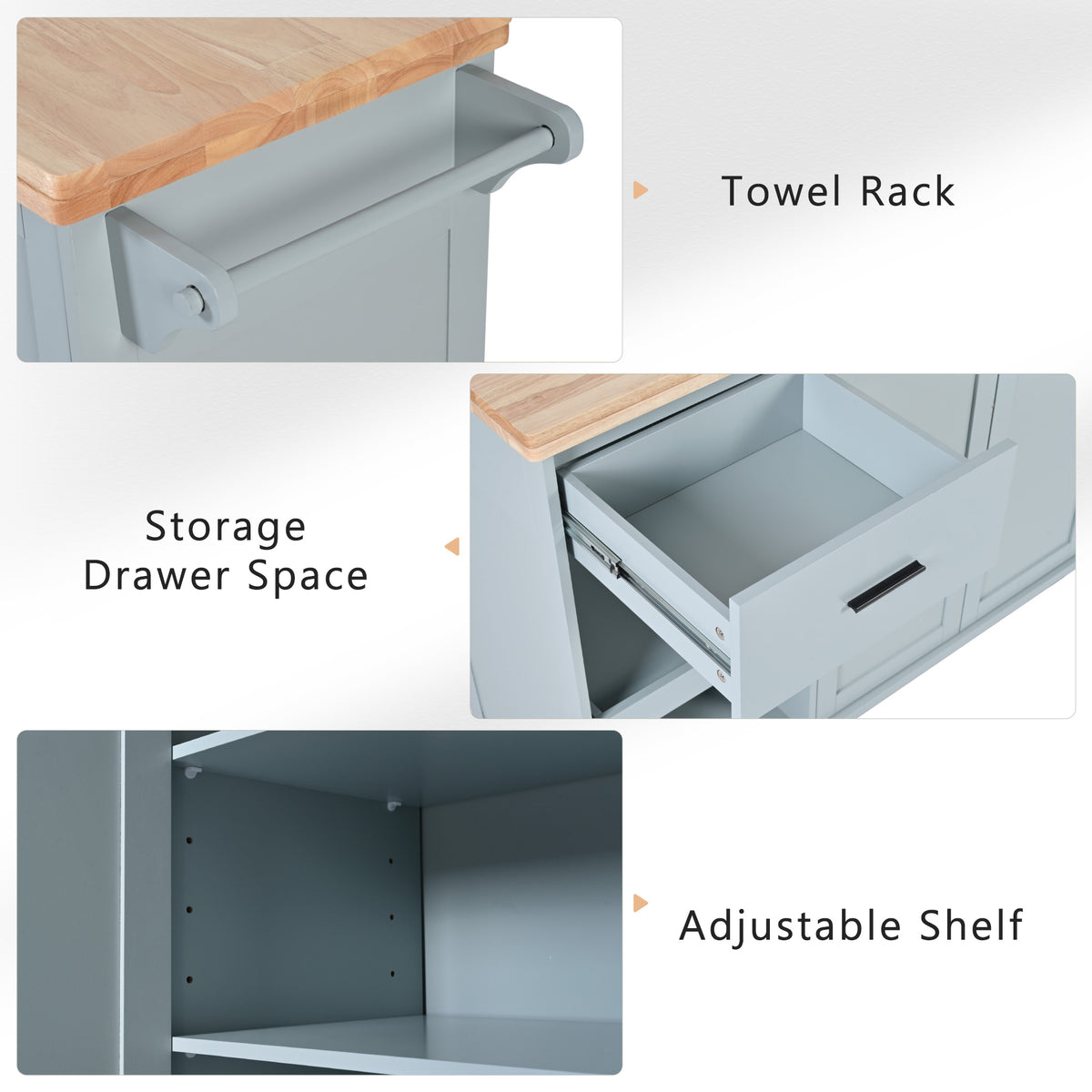 K&K Kitchen Island With Foldable Counter Top, Kitchen Storage Cart With Slide Out Shelf, Towel Rack And Drawer, Rolling Kitchen Cart On Wheels, For Kitchen, Living Room, Dining Room, Grey Blue Grey Blue Brown Kitchen Classic,Farmhouse,Luxury,Modern