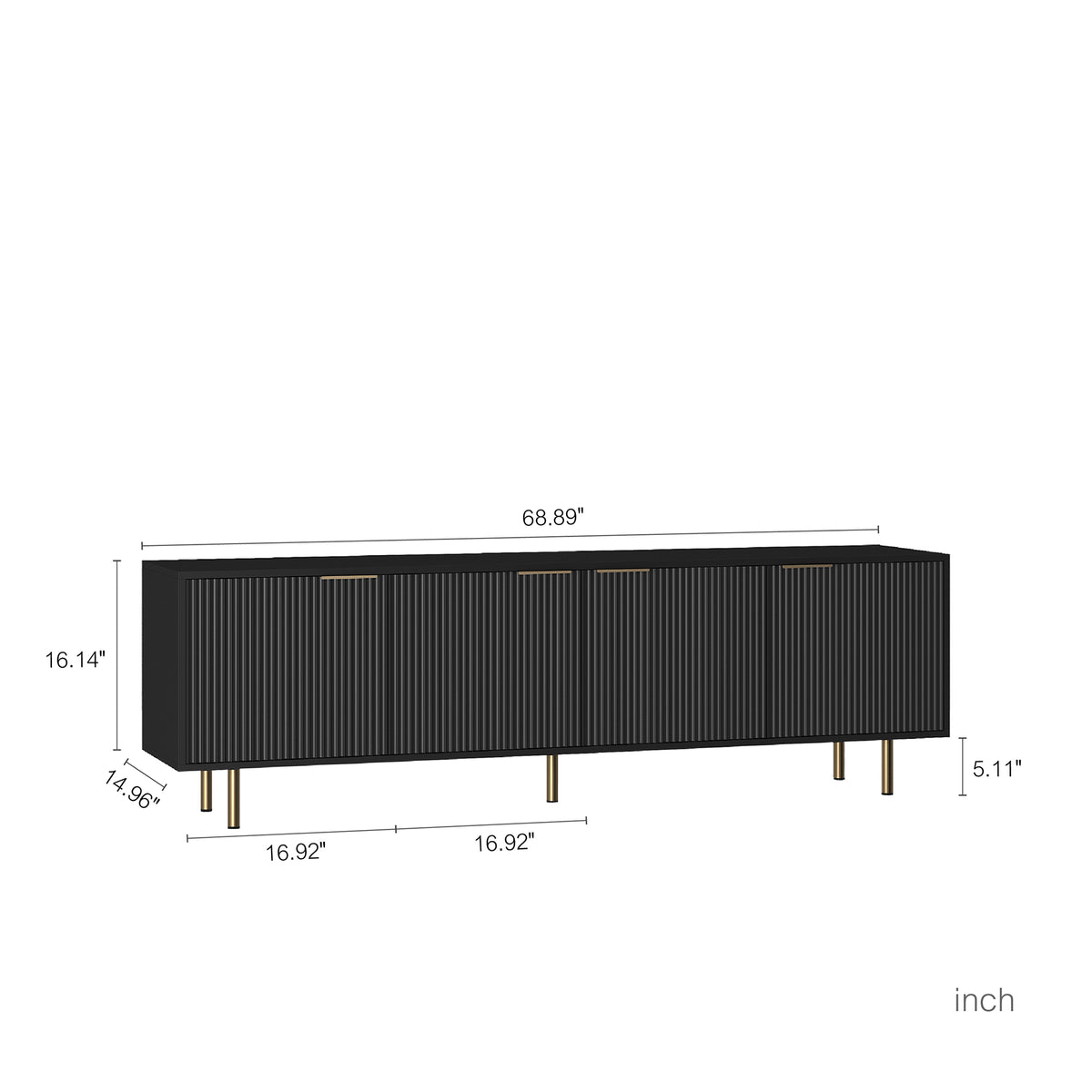 Black Modern Tv Stand Fluted 68"Entertainment Center With Storage Doors, Tv Console Media Cabinet, For 55 Inch Tv, Living Room Black 60 69 Inches Mdf
