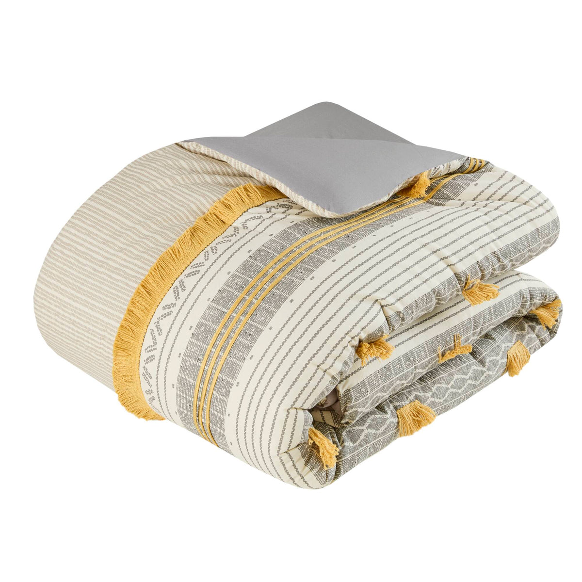 3 Piece Cotton Comforter Set Gray Yellow King Cal King King Gray Yellow Cotton