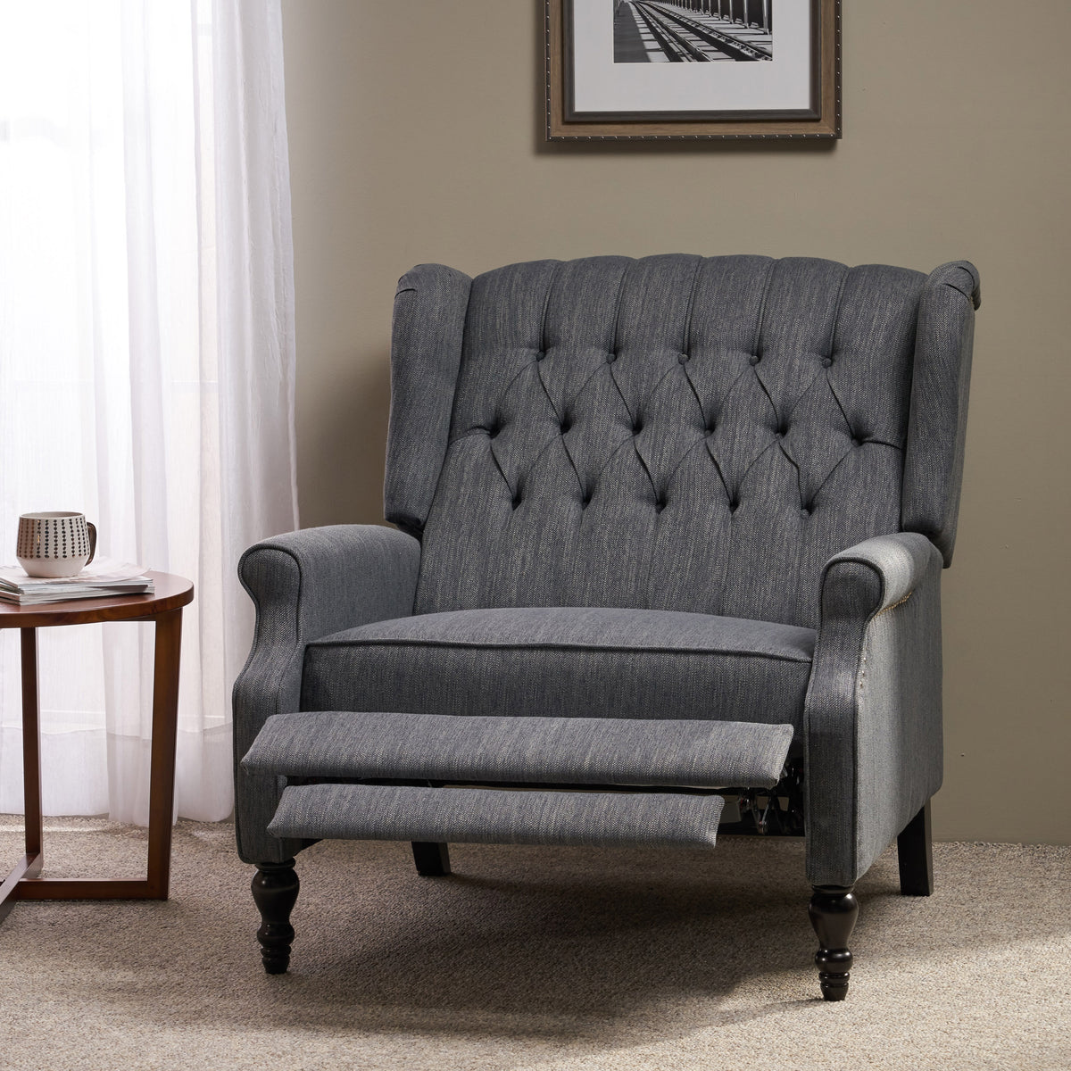 One And Half Seater Recliner Charcoal Fabric