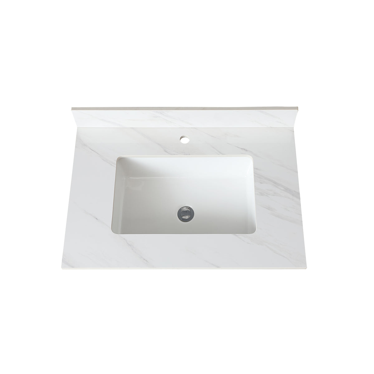 31 Inch Marble Vanity Top, White Vanity Top With Pre Drilled Faucet Holes, Bathroom Vanity Top With Undermount Rectangular Middle Sink And 4" Height Backsplash, Bianco Carrara Venato White Bathroom Sintered Stone