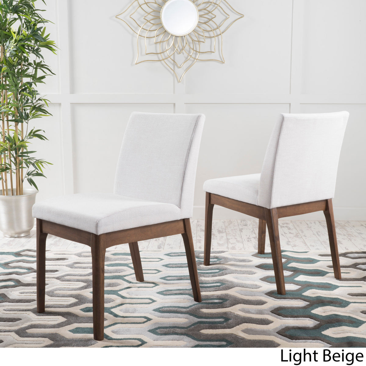 Dining Chair Set Of 2 Light Beige Fabric