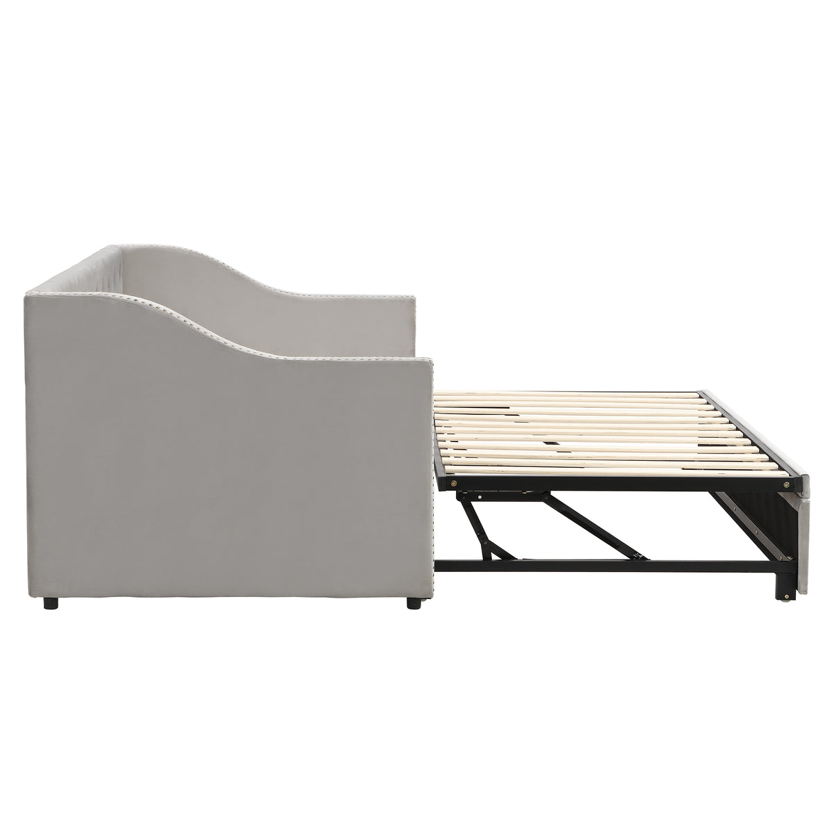 Twin Size Upholstered Daybed With Pop Up Trundle, Gray Twin Gray Upholstered