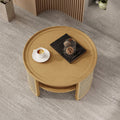 2 Tiered Round Natural Wood Coffee Table With Storage Rattan Base In 31.3'' Natural Rubber Wood