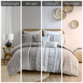 Cotton Printed Comforter Set With Chenille Gray Full Queen Queen Gray Cotton