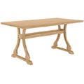 Retro 7 Piece Trestle Dining Table Set With Upholstered Dining Chairs, Smooth Dining Backs For Dining Room, Living Room, Kitchen, Natural Upholstered Chair Wood Natural Beige Seats 6 Wood Dining Room Solid Wood Rubberwood Trestle Rectangular Foam Dining