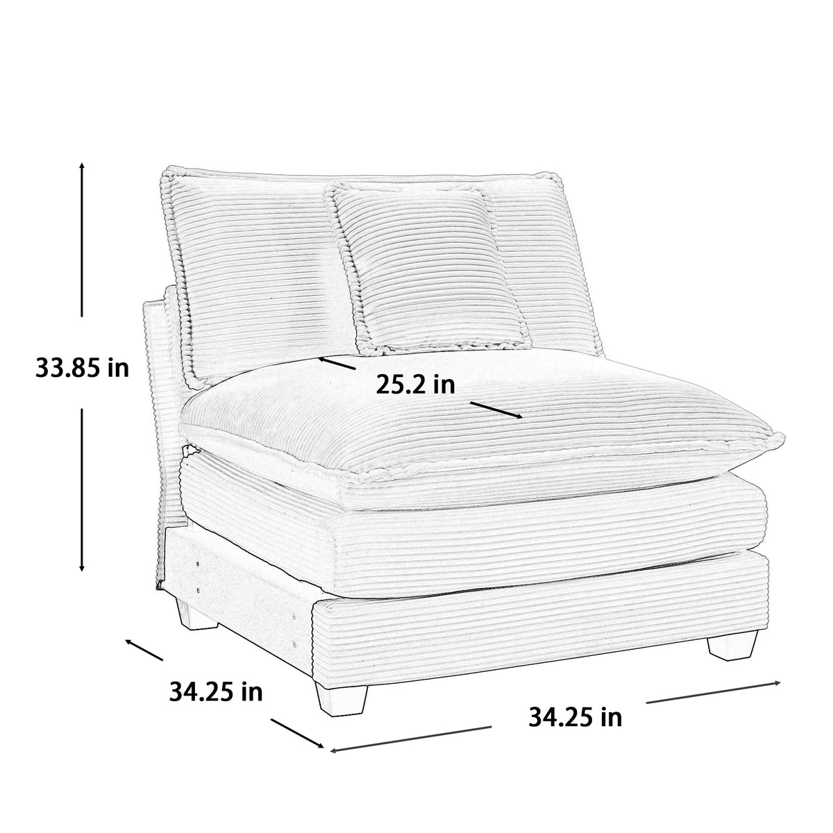 Armless Deep Seat Corduroy Single Sofa, Can Be Used With Combined With Alternative Armrest And Combined With Alrmess 2 Seater Sofasbeige Corduroy Fabric Beige Corduroy 1 Seat