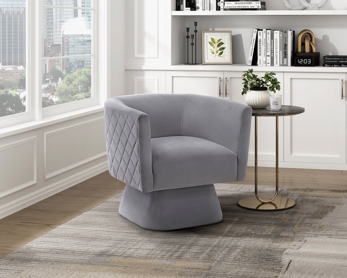 1Pc Swivel Chair Gray Velvet Fabric Upholstery Solid Wood Diamond Pattern Stitched Back Comfort Chair Living Room Furniture Gray Primary Living Space Contemporary Plywood,Solid Wood