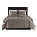 3 Piece Velvet Quilt Set Taupe King Cal King King Taupe Cotton