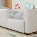 Twin Size Upholstered Platform Bed With Guardrail And Charging Station, White Box Spring Not Required Twin White Upholstered