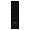 Kevil 71 Inch Tall Bar Cabinet 5 Tier Modern Bar Cabinet With Glass Holder Stemware Rack, Wine Cabinet, Liquor Cabinet, 12 Bottle Cubbies, 5 Shelves, And Pull Out Tray Black Primary Living Space Modern Particle Board Shelves Included Engineered Wood
