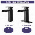 Waterfall Bathroom Faucet Black Single Handle Bathroom Sink Faucets 1 Or 3 Hole Solid Vanity Faucet With Deck Plate & Overflow Pop Up Drain Matte Black One Matte Black Deck Mounted Bathroom Matte Black Stainless Steel