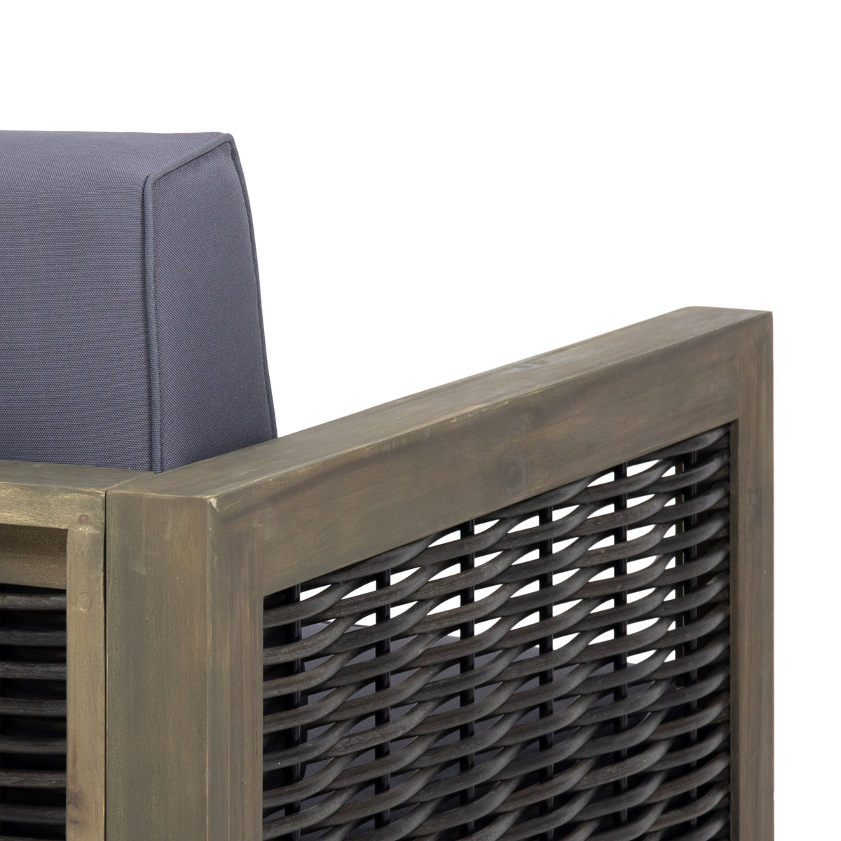 Outdoor Acacia Wood Club Chair With Wicker Accents, Gray Mixed Gray Brown, 30.25"D X 27.5"W X 23.75"H Gray Acacia Wood