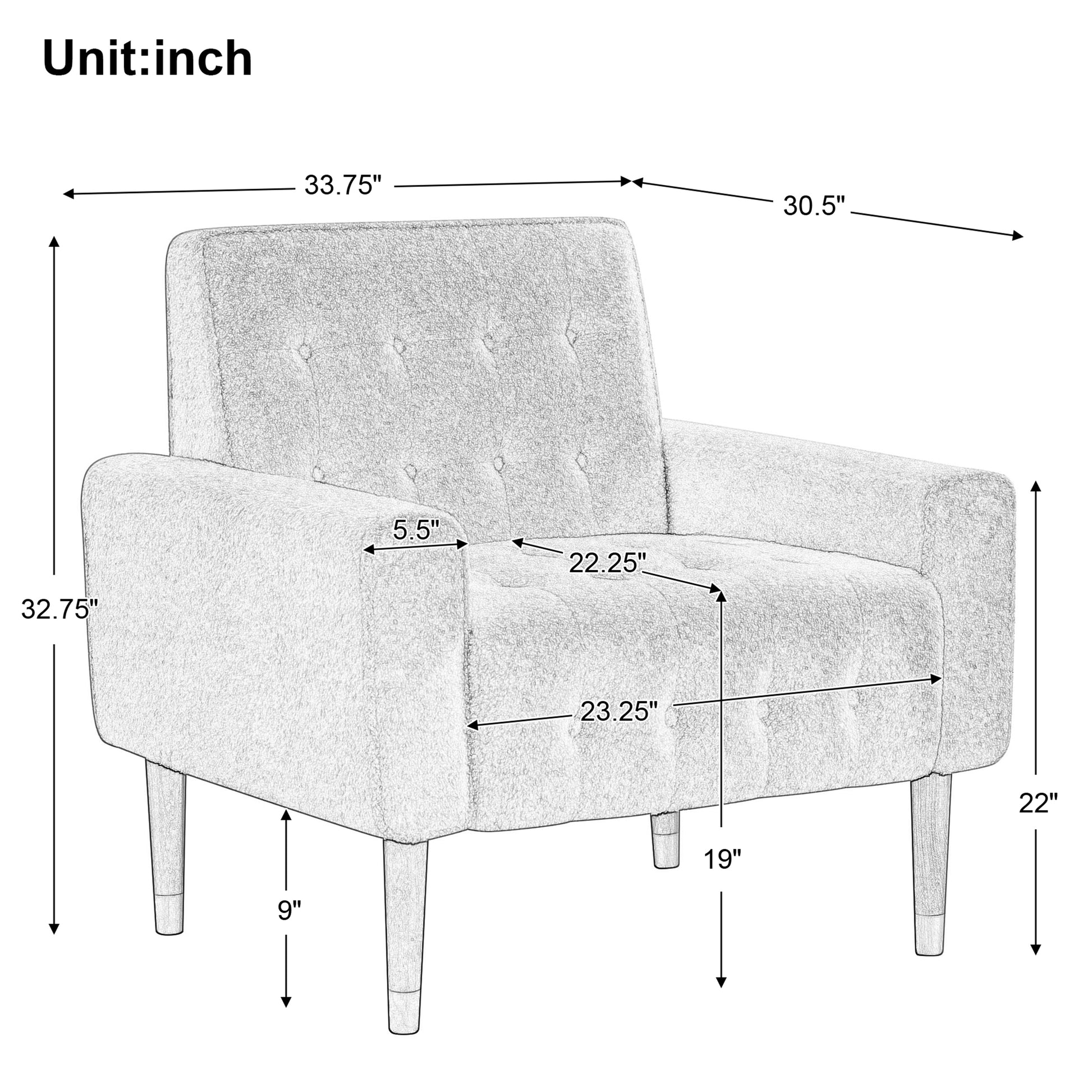 Mirod Classic Biscuit Style Accent Chair Comfortable Armrests, Soft Fabric, Elegant Solid Wood Legs With Gold Finish, Easy Assembly Beige Boucle