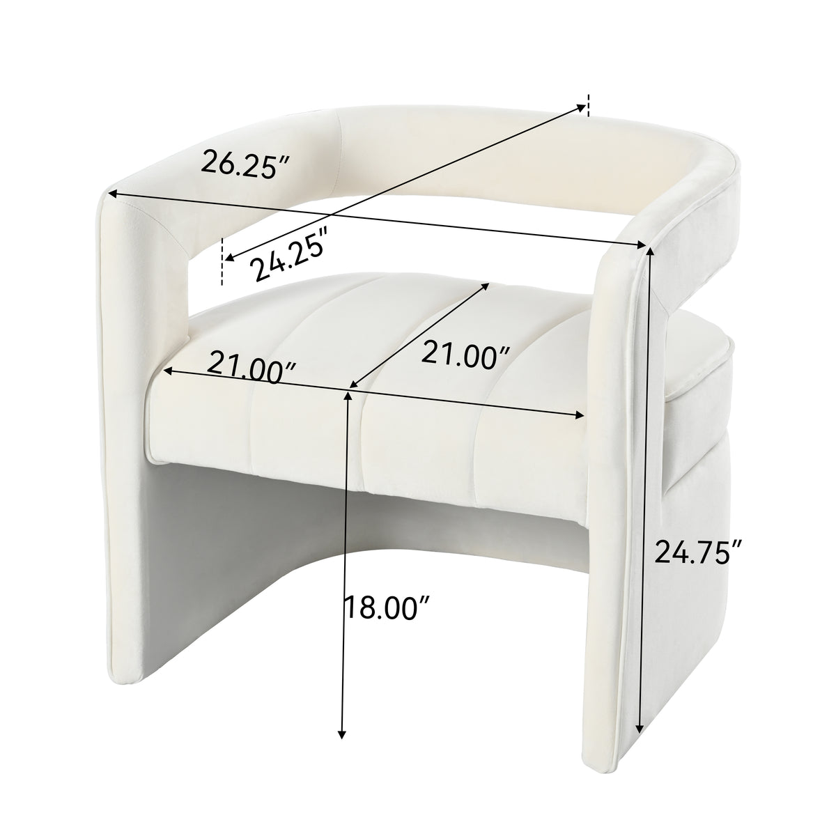 Modern Velvet Accent Chair With Ribbed Detail, Luxury Curved Fully Upholstered Accent Chair, Ivory White No Assembly Needed Ivory White Velvet
