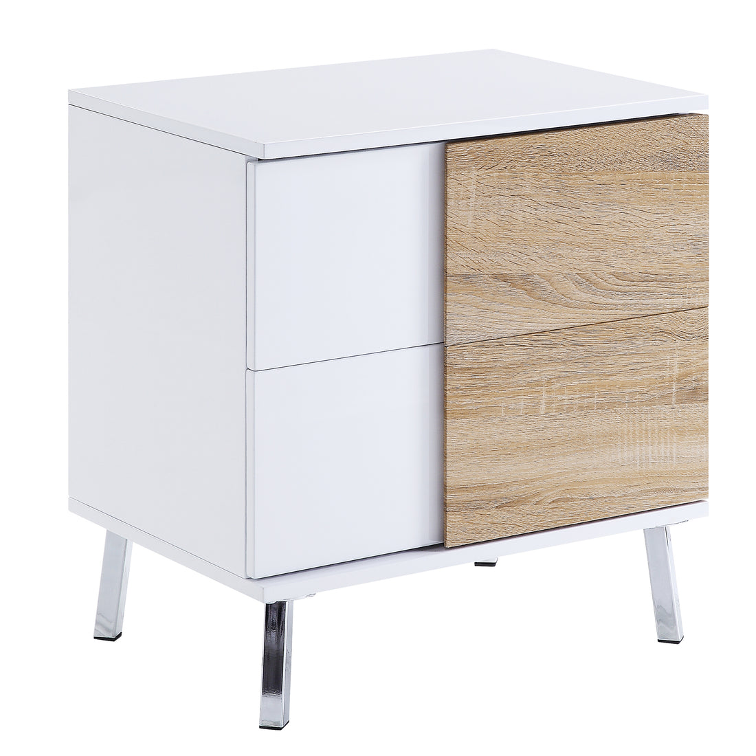 White High Gloss And Natural End Table With 2 Drawers White Primary Living Space Contemporary Drawers Rectangular Wood Metal